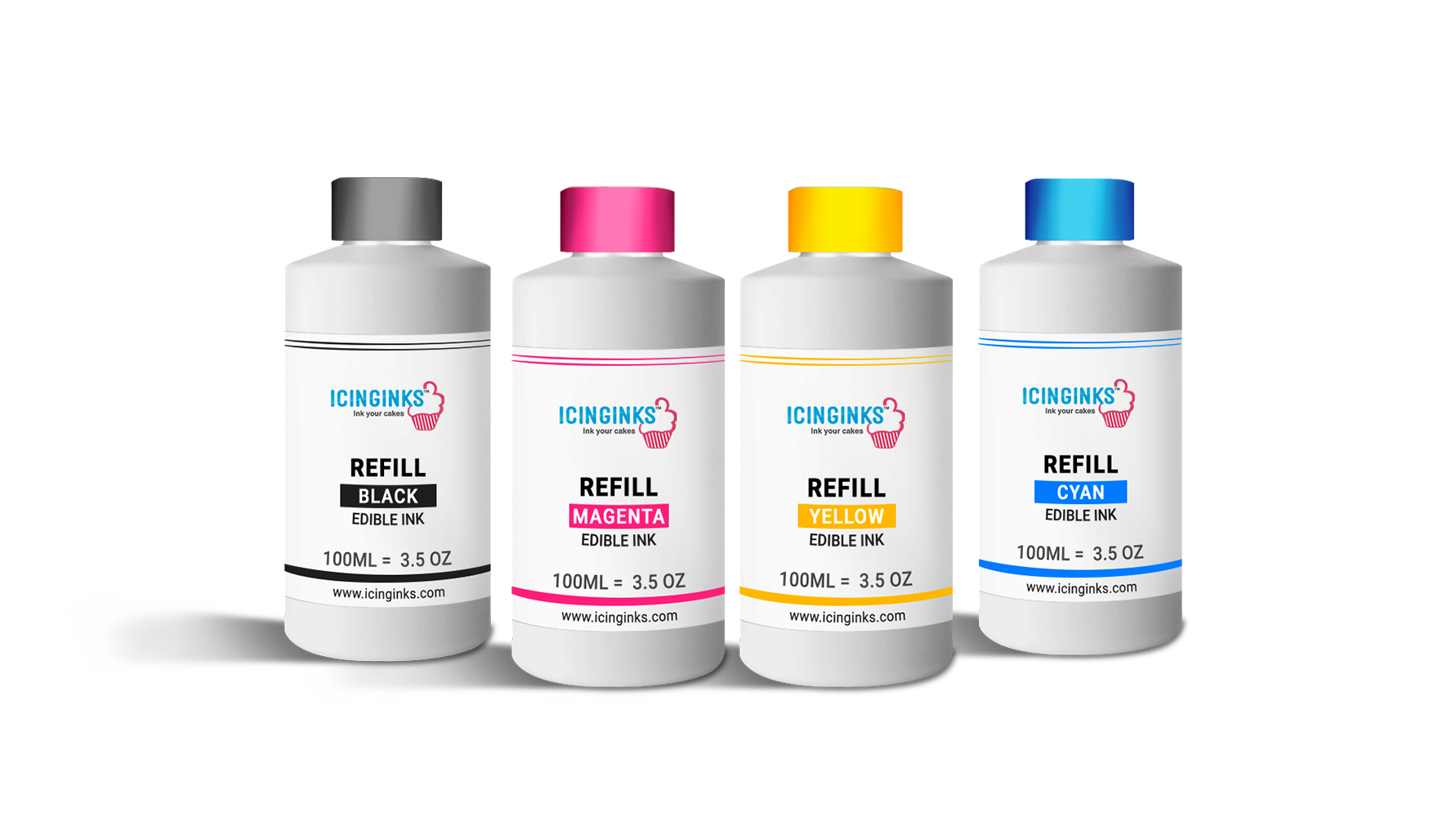 Shop 100ml or 3.5OZ Black, Cyan, Magenta, Yellow Color Edible Ink