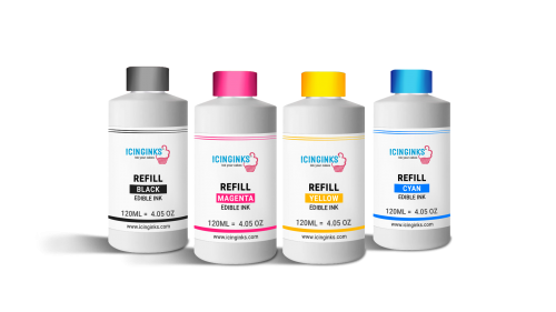 100ml or 3.5OZ Combo Pack Icinginks™ Epson Edible Ink Refills (Black,Cyan,Magenta,Yellow) - 4PACK for Epson Edible Printers