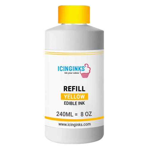 240ml or 8oz YELLOW Color Icinginks™ Edible Ink Refill Bottle for Epson Inkjet Printers