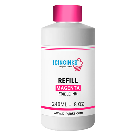 240ml or 8oz MAGENTA Color Icinginks™ Edible Ink Refill Bottle for Epson Inkjet Printers