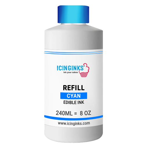 240ml or 8oz CYAN Color Icinginks™ Edible Ink Refill Bottle for Epson Inkjet Printers