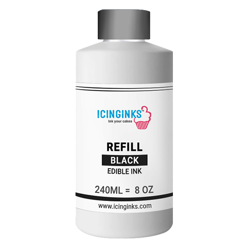 240ml or 8oz BLACK Color Icinginks™ Edible Ink Refill Bottle for Epson Inkjet Printers