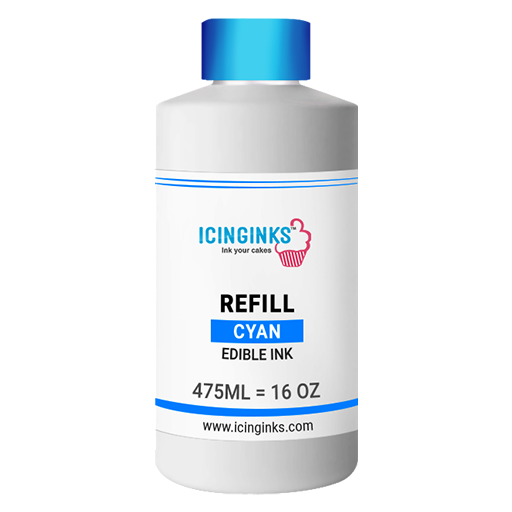 475ml or 16OZ CYAN Color Icinginks™ Edible Ink Refill Bottle for Canon Printers