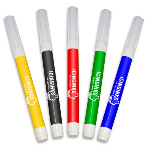 Icinginks™ Edible Pen Ink Markers (5 Pack – Black, Green, Yellow, Blue, &  Red) for All Kinds of Cakes, Cookies, and Cupcakes – Standard Tip