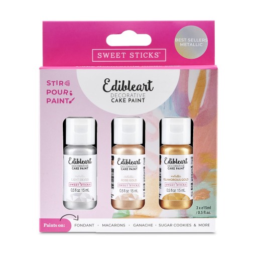 Best Seller Metallic Pack 15ml each bottle - Light Silver, Rose Gold, Glamorous Gold edible paint, edible art paint, edible food coloring, cookie paint, cake paint 