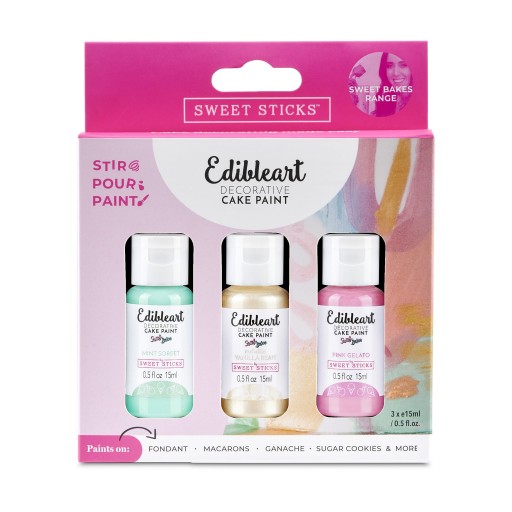 Sweet Bakes Pack 15ml each bottle - Mint Sorbet, Vanilla Bean, Pink Gelato edible paint, edible art paint, edible food coloring, cookie paint, cake paint 