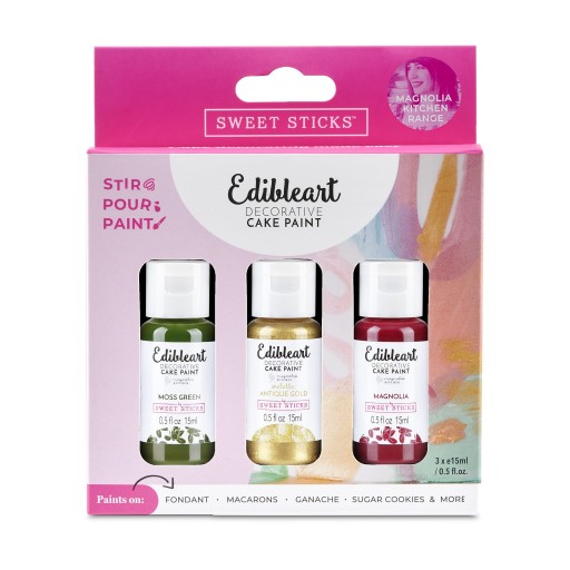 Magnolia Kitchen Pack 15ml each bottle - Moss Green, Antique Gold, Magnolia edible paint, edible art paint, edible food coloring, cookie paint, cake paint 