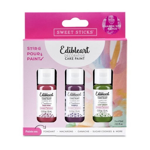 Sharon Wee Pack 15ml each bottle - Deep Pink, Purple, Leaf Green edible paint, edible art paint, edible food coloring, cookie paint, cake paint 