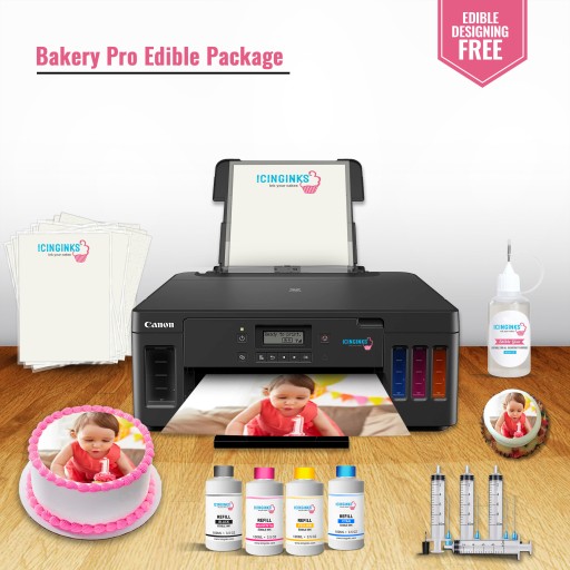 ICINGINKS® Bakery Pro Package Edible Printer System including Canon Pixma  G5020 (Wireless) & Icinginks Edible Inks and frosting sheets