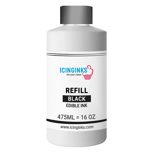 475ml or 16OZ BLACK Color Icinginks™ Edible Ink Refill Bottle for Canon Printers