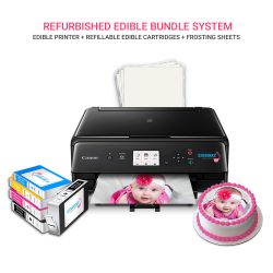 ICINGINKS<sup>®</sup> Refurbished Edible Cake Photo Printer Bundle Package including Canon Inkjet Photo Printer (Wireless + Scanner) Comes with Edible Cartridges and frosting sheets
