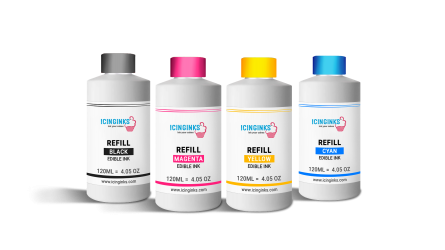 100ml or 3.5OZ Combo Pack Icinginks™ Epson Edible Ink Refills (Black,Cyan,Magenta,Yellow) - 4PACK for Epson Edible Printers