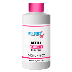 240ml or 8oz MAGENTA Color Icinginks™ Edible Ink Refill Bottle for Epson Inkjet Printers