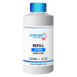 240ml or 8oz CYAN Color Icinginks™ Edible Ink Refill Bottle for Epson Inkjet Printers