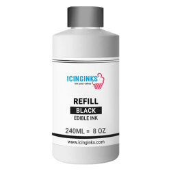 240ml or 8oz BLACK Color Icinginks™ Edible Ink Refill Bottle for Epson Inkjet Printers