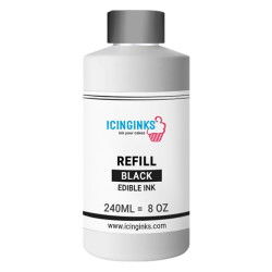 240ml or 8OZ BLACK Color Icinginks™ Edible Ink Refill Bottle for Canon Printers