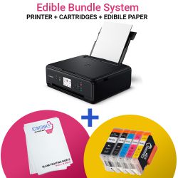 ICINGINKS<sup>®</sup> Edible Home Bakery Image Printer Kit including Canon Pixma TS6120 (Wireless+Scanner) Comes with Refillable Edible Cartridges and 12 Frosting Sheets Pack