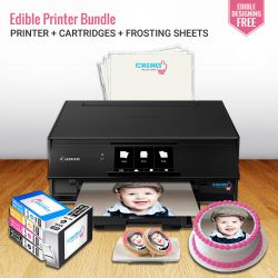 ICINGINKS<sup>®</sup> High Resolution Edible Printer Bundle System compatible with Canon Pixma TS8220 (Wireless+Scanner) Comes with Edible Cartridges and frosting sheets