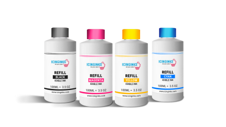 Combo Pack Icinginks™ Edible Ink Refills (Black, Cyan, Magenta, Yellow) - 4PACK for Canon Edible Printers, 100ml or 3.34oz Each Refill 