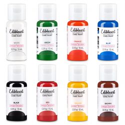 Icinginks Edible Art Paint Primary Set 8 PACK - 0.5 Ounce (15 Milliliters) White, Black, Brown, Blue, Green, Yellow, Orange and Red (1 Each Color) 