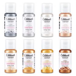 Icinginks Edible Art Paint Metallic Color Set 8 PACK - 0.5 Ounce (15 Milliliters) Gun Metal Grey, Light Silver, Pearl White, Rose Gold, Champagne Gold, Glamorous Gold, Sunkissed Gold, Burnt Bronze (1 Each Color) 