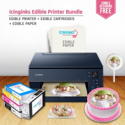 ICINGINKS<sup>®</sup> Edible Image Printer Bundle for Cake Decorations including the latest Canon Pixma TS6320 (Wireless + Scanner) Comes with Edible Cartridges and frosting sheets