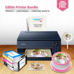 ICINGINKS<sup>®</sup> Edible Printer Bundle for Cakes featuring Wireless Canon Printer, Icinginks Edible Cartridges, Eatable Icing Sheets Pack - 24 Sheets, Free Edible Image Designing