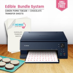 ICINGINKS<sup>®</sup> Chocolate Transfer Sheets Edible Printer - Includes 25 Blank Chocolate Transfer Sheets + 5 Edible Ink Cartridges (Refillable)