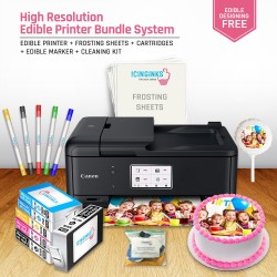 ICINGINKS<sup>®</sup> High Resolution Edible Printer Bundle System for Canon Pixma TR8620 (Wireless + Scanner) Comes with Edible Cartridges, Frosting sheets, Edible Markers, Cleaning Kit