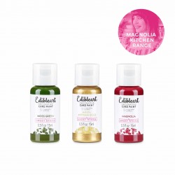 Magnolia Kitchen Pack 15ml each bottle - Moss Green, Antique Gold, Magnolia edible paint, edible art paint, edible food coloring, cookie paint, cake paint 