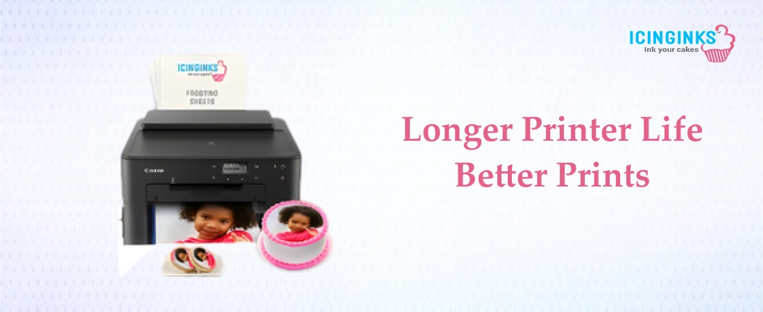 Icinginks edible image printer producing high-quality cake prints with edible ink and frosting sheets. 