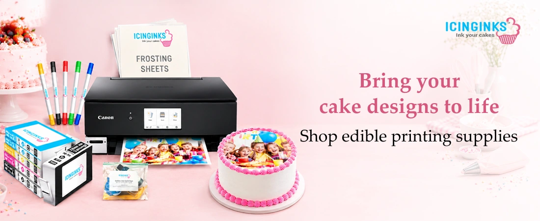 Icinginks edible printing supplies for creating personalized cake toppers and cake decorations.