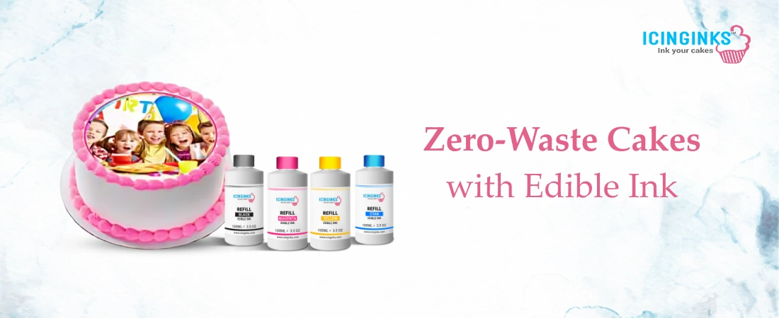 Edible ink printed frosting sheet on a decorated cake showcasing zero-waste sustainable cake decorating technology