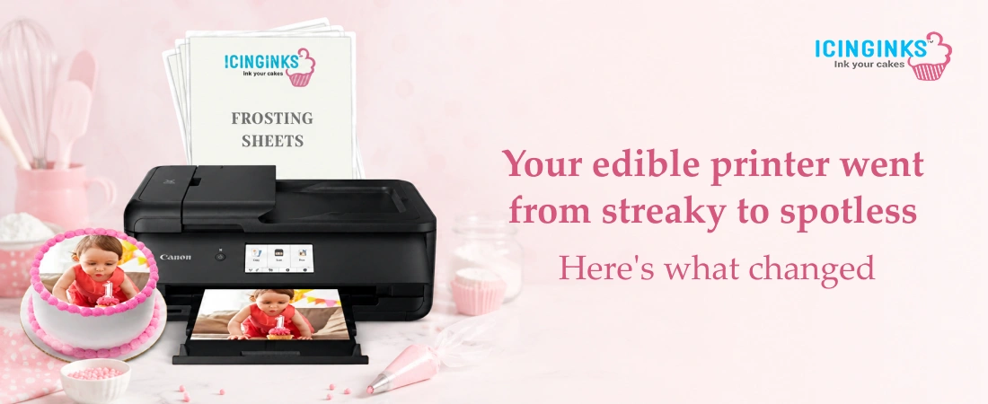 Streaked edible print showing signs an edible printer needs cleaning